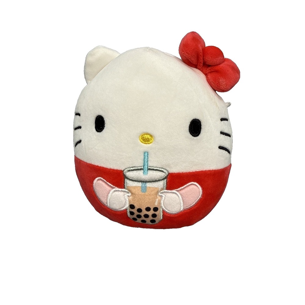 Hello Kitty Boba Tea Squishmallows Plush 8"‎ Red White Sanrio Jazwares Plushie